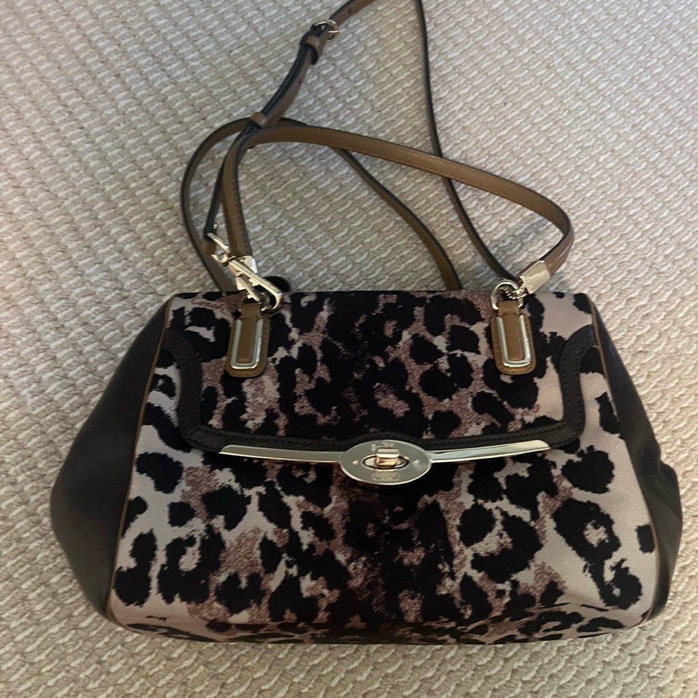 Coach Leopard Print Bag with Black and Brown Accents